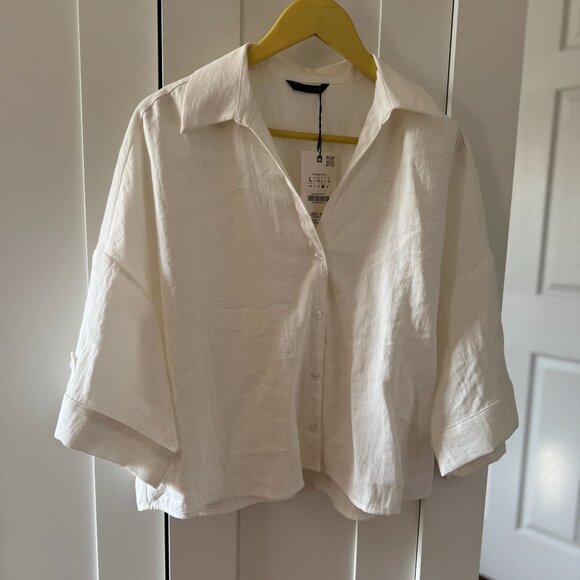 NWT ZARA Lightweight Flowy White Blouse - Picture 2 of 5